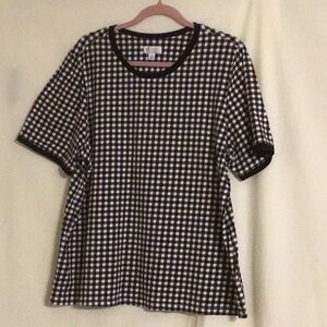 DENIM & CO. Classic Black and White Short Sleeved Gingham Checked Top Size XL